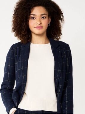 Draper James Navy Windowpane Open-Front Blazer